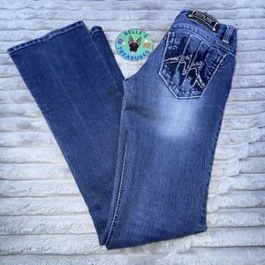 Miss Me Womens 27 Tall Flare Embroidered Stretch Low Rise Jeans VTG 27x33